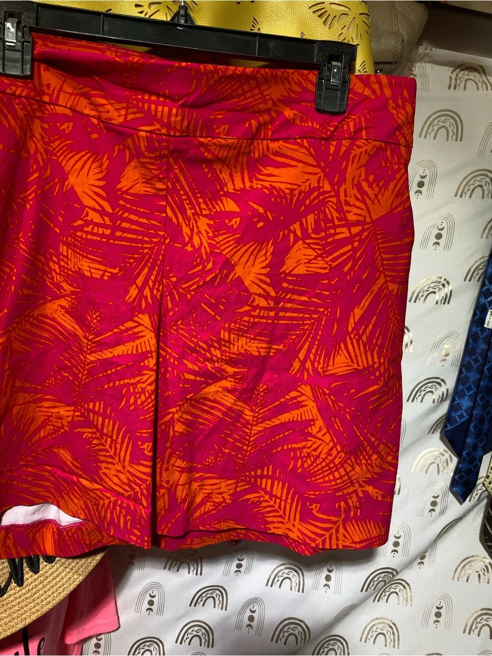 New York & Company Pink and Orange Tropical Print Bermuda Shorts